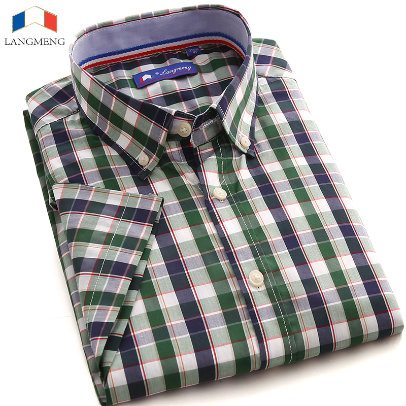 2015 new hot selling men 100% cotton shirt summer short sleeve plaid casual shirts 45 colors men outwear slim fit dress shirts