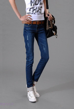 free Shipping 2016 Autumn New Models Two Cuffs Worn Jeans Female Casual Trousers Pencil Pants Woman High Waist Plus Size