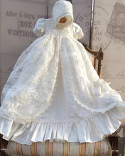 2016 Hot sale Lolita Christening Gown Handmade Baby Girl Baptism Dresses Lace Applique With bonnet