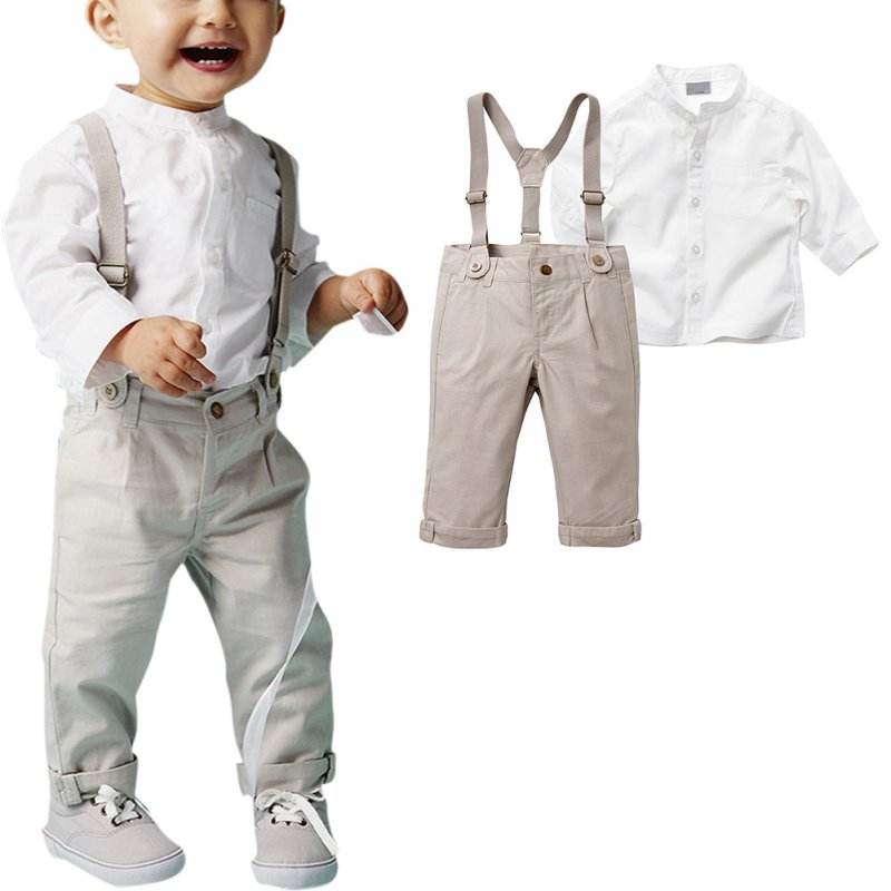 Baby Boy Toddler 2PCS Set T-shirt Top Shirt Bib Pants Overall Outfit Clothes