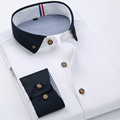 2016 Spring Autumn Contrast Color Elegant Men Dress Shirt Plus Size Long Sleeve Brand Cloth Camisas