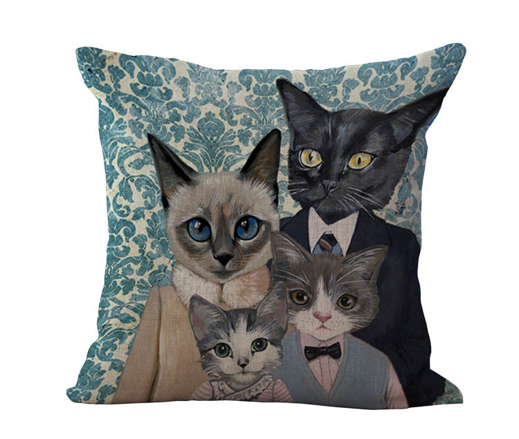Free Shipping Wholesale 100% New Cotton Linen Modern Cartoon Cats Cushion Pillow on sofa for ...