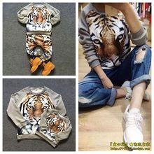 children 3d tiger pattern kids fleece sweatshirt trousers cllothing sets family wears mini rodini clothing sets kikikids