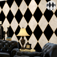Black and White Diamond Chequered or Checkered Wallpaper Vinyl Marble Rhombus Wall Paper Covering For Living Room Bedroom