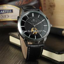 2015 Discount watch Forsining kol saati with black dial leather luxury design for men silver case
