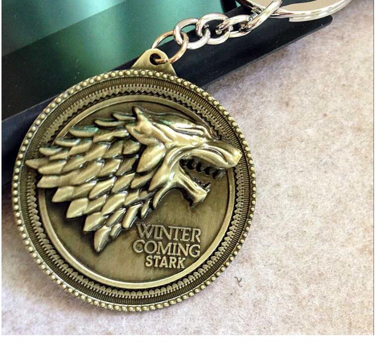 Movie Game of Thrones Shield Round Coin Metal Pendant Key Chain A Song of Ice and Fire Stark family crests Key Chain men Gift