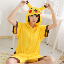 FASHION Summer Short Sleeve Kids Boys Girls Pijamas Pure Cotton Pajamas Child Pyjamas Hooded PIKACHU Cosplay