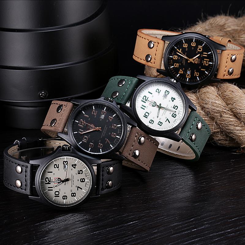 Vintage Classic Men s Waterproof Date Leather Strap Sport Quartz Army Watch Freeshipping