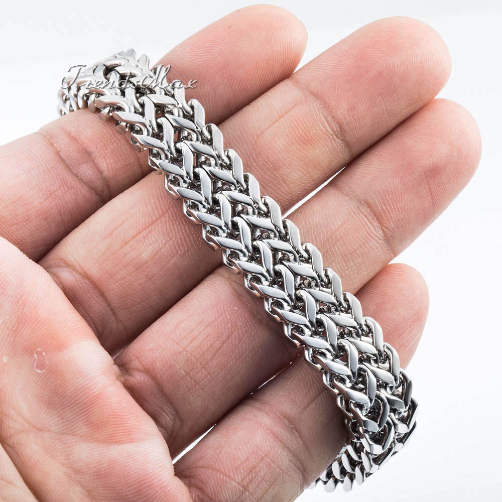 Fashion 11mm Silver Tone Double Foxtail Box Link Mens Chain Boys 316L Stainless Steel Bracelet Magnetic