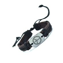 Peace Charm Genuine Leather Bracelet Cuff Braided Wrap Bracelet Bangles Fashion For Women Men Gifts