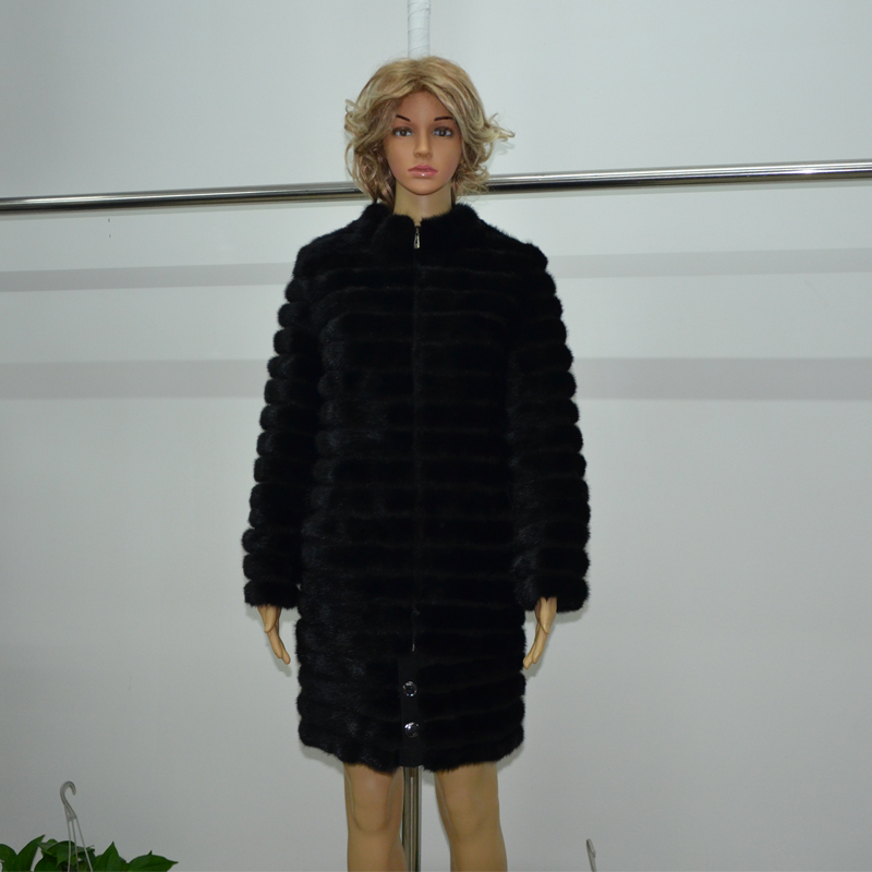 Real fur mink coat jacket women s long full sleeve three quarter collar and hat winter