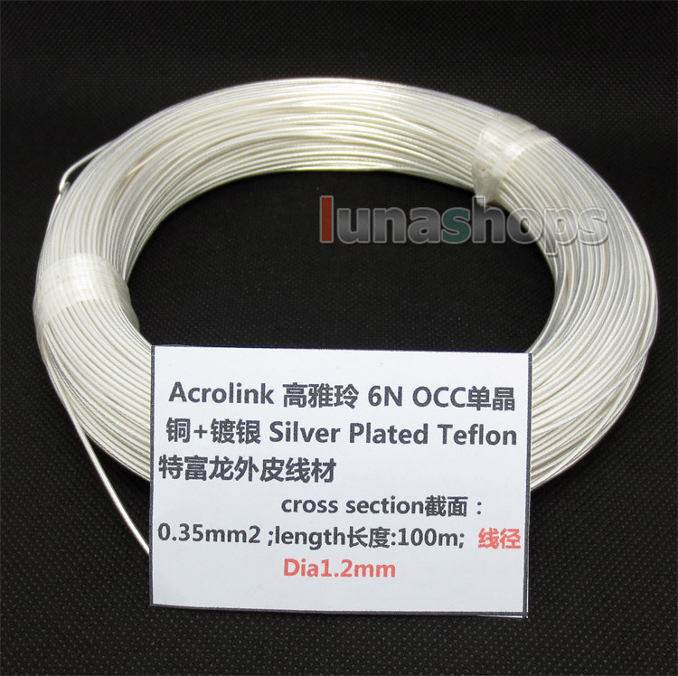 100m Acrolink Silver Plated 6N OCC Signal Teflon Wire Cable 0.35mm2 Dia:1.2mm For DIY