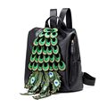 2017 New street trend personality peacock feathers shoulder bag PU leather fashion tide wild small backpack