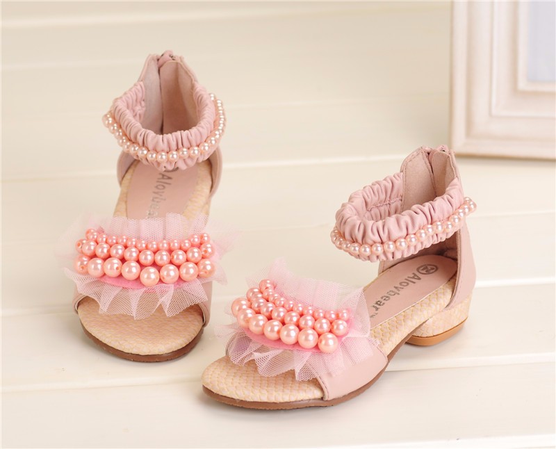 Retail-2014-New-arrival-kids-Girls-Sandals-High-quality-Lace-with-Pearl-High-heeled-children-s