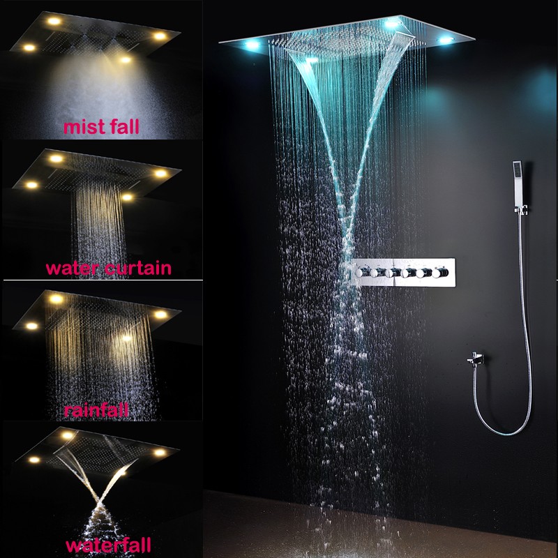 40x80cm LED Rectangle Ceiling Mounted Bathroom Rain Shower Head Stainless Steel 