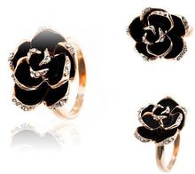 2014 Fashion Women Vintage Water Black Rose Flower Open Ring Fine jewelry Wholesale 17mm size Free