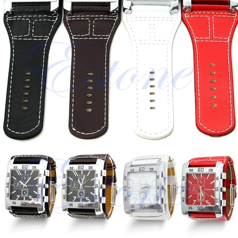 Fashion Chic Men Women Leather Band Square Dial Quartz Watches Wrist Watch