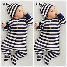Retail Baby Romper Infant Romper Newborn Boys Girls Polo Jumpsuit With Hat Hoodie Striped romper Baby Girl Boy Clothing