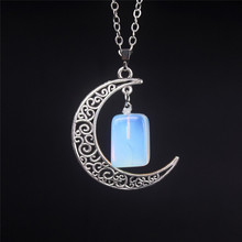 Moon Charms Pendant Necklace Antique Silver Chain Crescent Quartz Necklace Women Jewelry Accessories