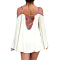 New 2015 Spring Blouses Shirts Off Shoulder Spaghetti Strap Back Cross Red Long Sleeve Top Blouse