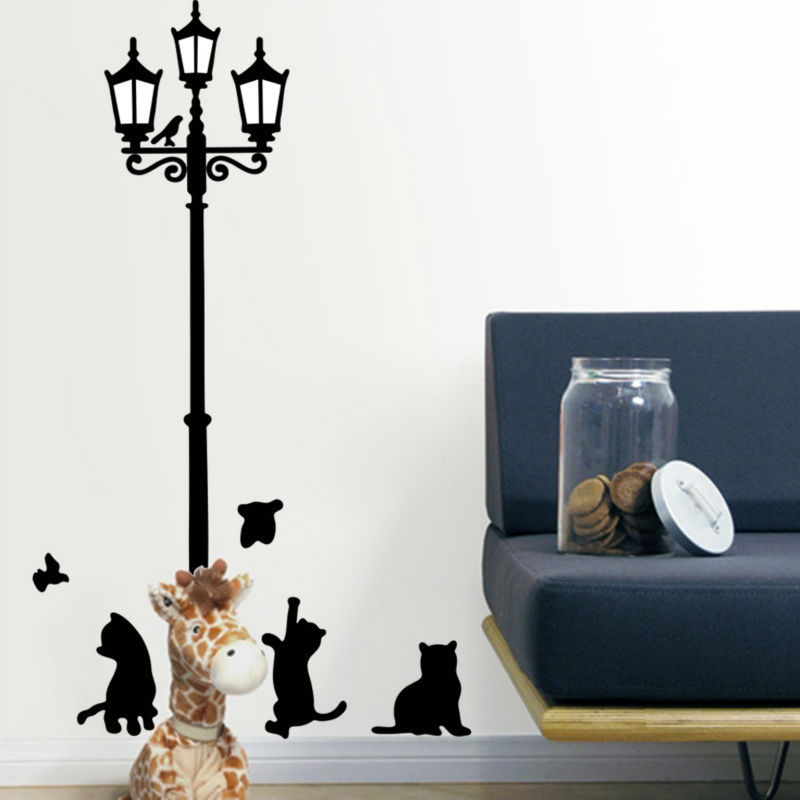 Home Decoration 3 Little Cat under Street Lamp DIY Wall Sticker Wallpaper Art Decor Mural Room