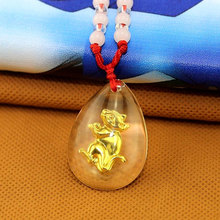 Wholesale Anime Fairy Tail Chinese Zodiac Golden Year of Rat Mouse Man-made Jade Pendant Bead Necklace Lucky Stone JEWELRY Gift