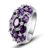 Luxuriant Bohemia Style Attractive Design Jewelry Oval Cut Purple Amethyst 925 Silver Ring Size 7 8 9 10 Wholesale Free Shipping