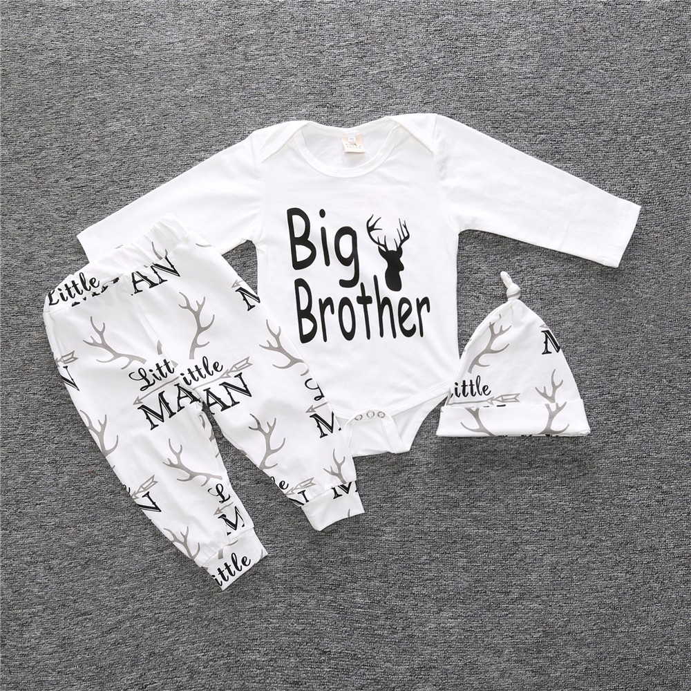 Clearance Christmas 3pcs Toddler Baby Boys Big Brother Deer T-shirt Trousers Pajama Outfits Clothing Set Suit