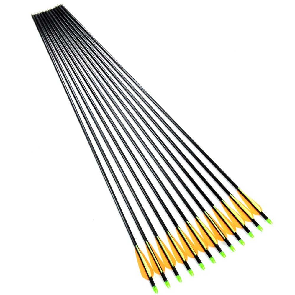 12pcs pack 32 Long Color Green Black Steel Point Fiberglass Hunting Arrows for Compound Bow Free