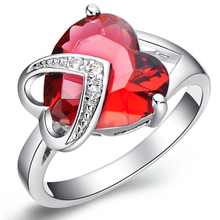 Free Shipping 925 Sliver Discount Wedding Rings Ladies Fashion Large Sizes Heart Red Crystal Rings Girl Dresses Rings J130