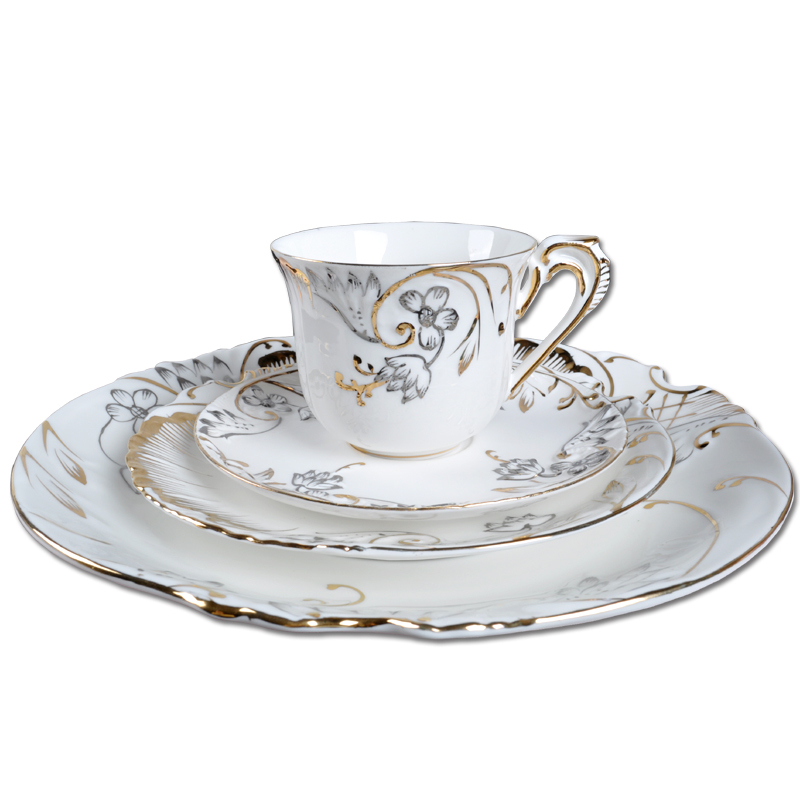 Fashion gold embossed porcelain steak plate bone china gold rim