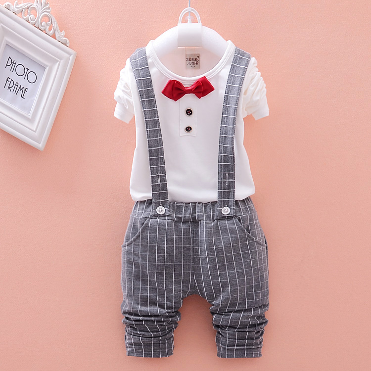 New 2015 Spring Fashion Baby Boy Clothes Gentleman Suit Long Sleeve tie T shirt Pants 2