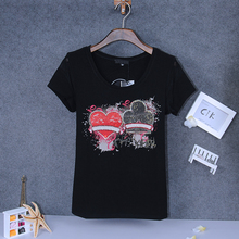 New 2016 Band Women’s Fashion Slim Elegant Top O-Neck Fashion Trend of The HandMade Beaded Female T-shirt Short-Sleeve Cotton
