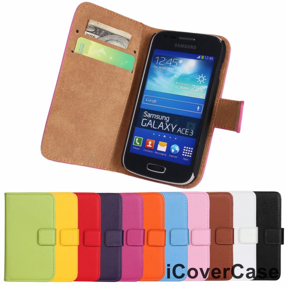 Genuine Leather Wallet Case Cover for Samsung Galaxy Ace 3 S7270 S7272 S7275 with Stand & Card Slots