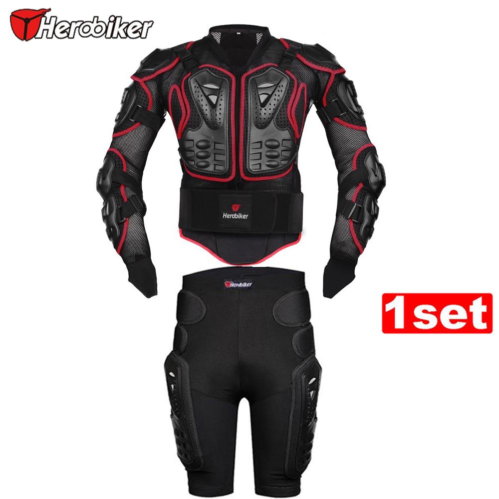 Фотография 2016 HEROBIER Red Motorcycle Riding Body Armor Protection Jacket + Motorcross Off-Road Racing Protector Hip Pads black Shorts