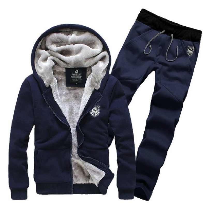 Hot! New Fashion Brand Men's Set Fleece Lined Thick Hoodies Zipper Sweater Slim Jogging Jacket Sportswear Free Shipping