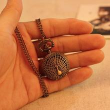 Small Peacock Pattern Retro Vintage Pocket Watch Women Necklace Quartz Alloy Pendant With Long Chain Wholesale