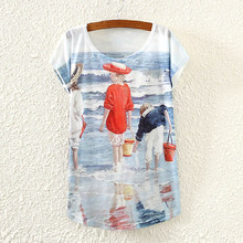 2016 Brand New Polyester T-Shirt Women Short Sleeve t-shirt o-neck Causal loose Beach child t shirt Summer tops for women