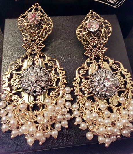 Fashion cutout vintage baroque pearl bohemia tassel big earrings bride stud earring