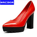 2017 New High heeled Shoes Pointed Toe Woman Pumps Wedding Shoes Platform Fashion Genuine leather Women