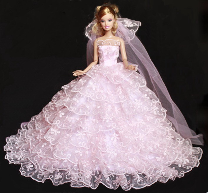 Handmade   Dolls Wedding Bridal Dress Princess Gown Evening Party Clothes EBE