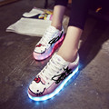Children USB Rechargeable LED Lamp Shoes Girls Hello Kitty Shell Shoes Parent Child Board Kids Casual
