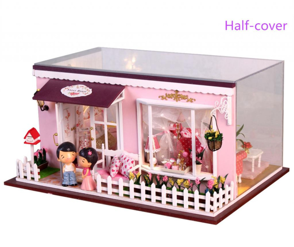 doll house with Wooden Handmade Dollhouse Miniature DIY Kit -Beach house & All Furniture  DOLLS HOUSE