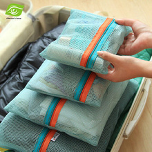 4Pcs/Set Grid Women Zipper Transparent Cosmetic Bag Portable Travel Toiletry Kits Storage Bag In Bag Makeup Organizer New 2016