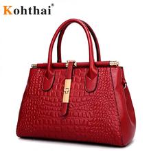 Kohthai Women Crocodile Leather Bag Handbags Bolsa Feminina Woman Vintage Hand Bag Brands Ladies Black Shoulder Bag FB227