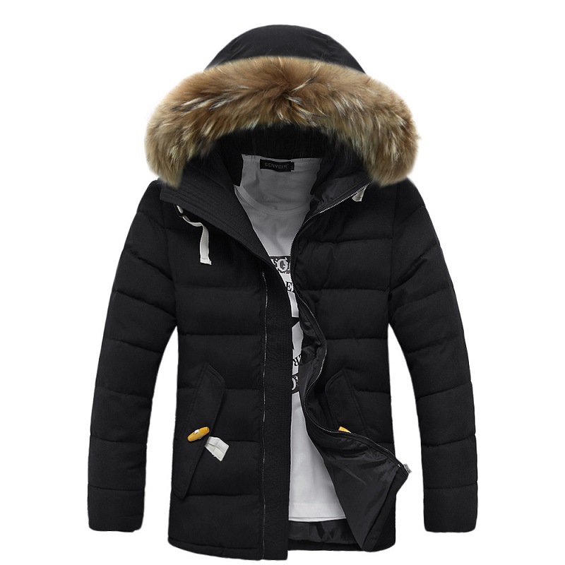 2015 Winter Men Cotton Padded Coats Khaki Casual Hooded Jackets Latest Thichen Fur Hooded Clothes ZMX013
