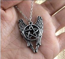 2015 Fashion Antique Silver Supernatural Necklace Pentagram Pendant Castiel Wings Angel Wicca US SELLER Jewelry AE02045