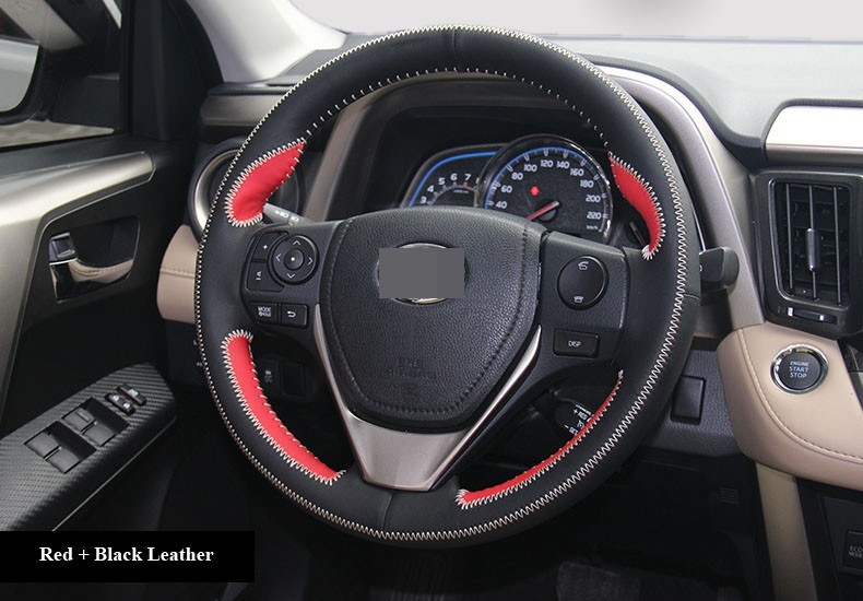for 2013 Toyota RAV4 2014 Toyota Corolla Red Leather Steering Wheel Cover