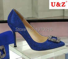 2016 Rhinestone Square buckle 60mm/80mm middle heels shoes,Real photos Blue/Black glitter 100mm mb01 pumps shoes Wedding Shoes