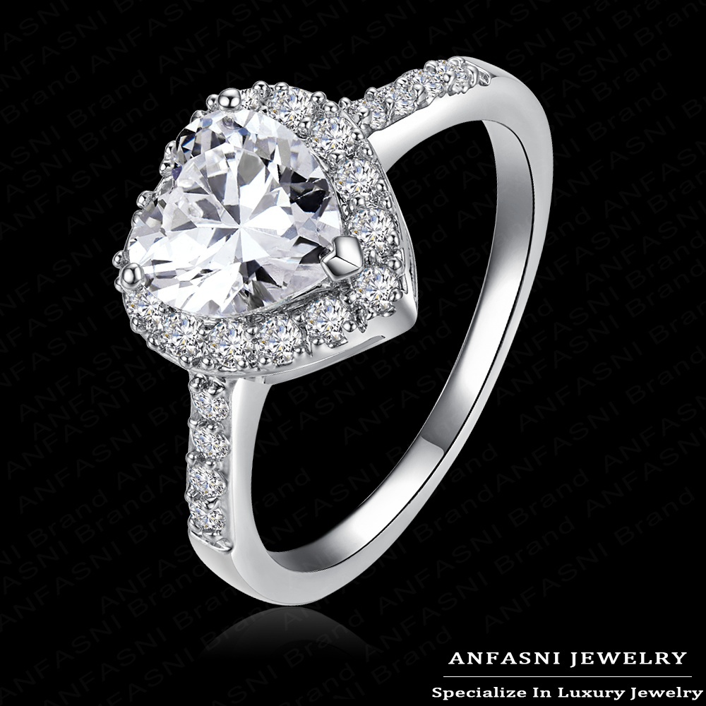 Love Style Sincere Heart Ring Real 18K Gold Platinum Plated Micro Pave Clear AAA Cubic Zirconia